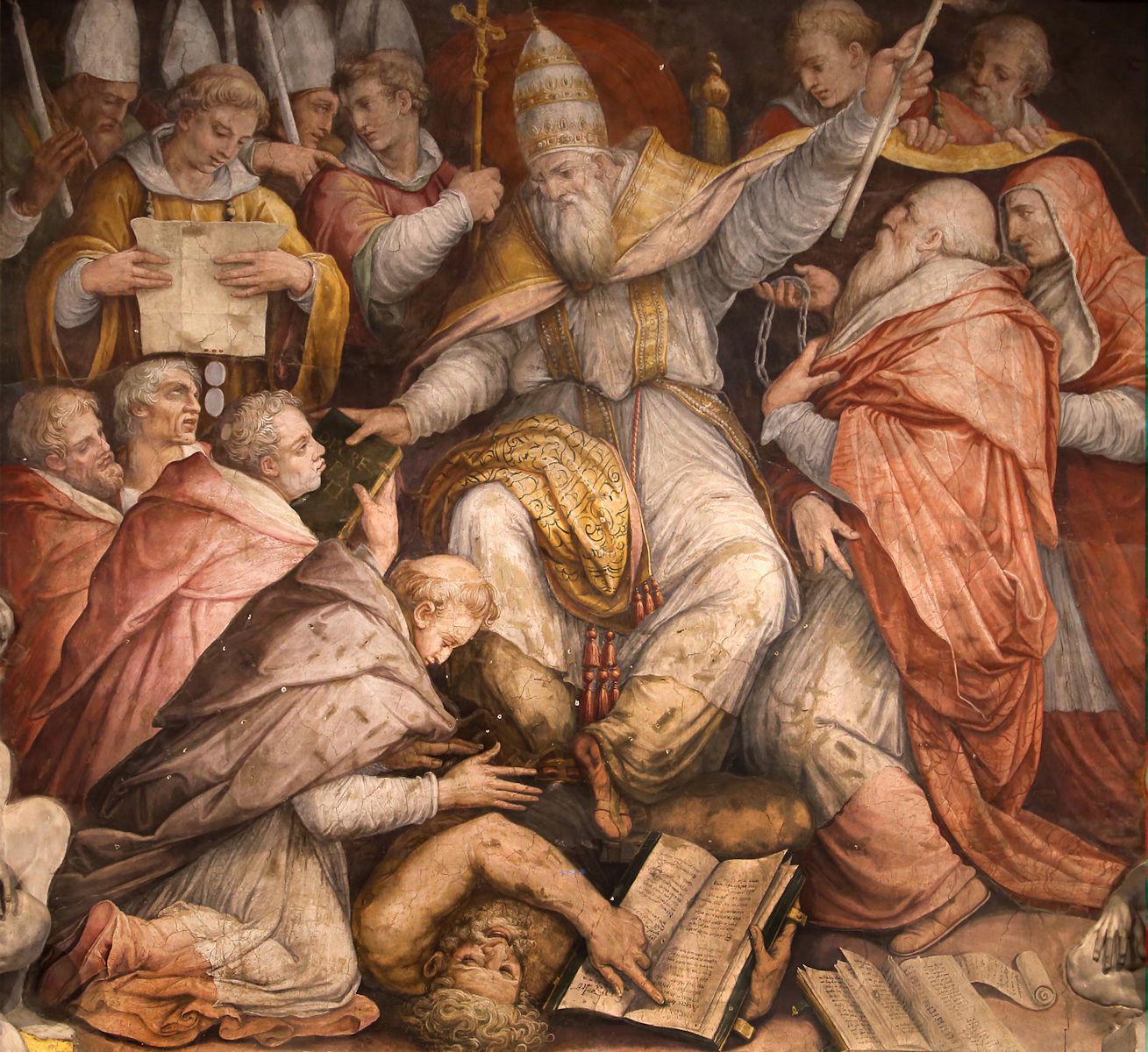 Giorgio Vasari: Die Exkommunikation Friedrichs II. durch Gregor IX., Fresko, 1573, in der Kathedrale in Anagni